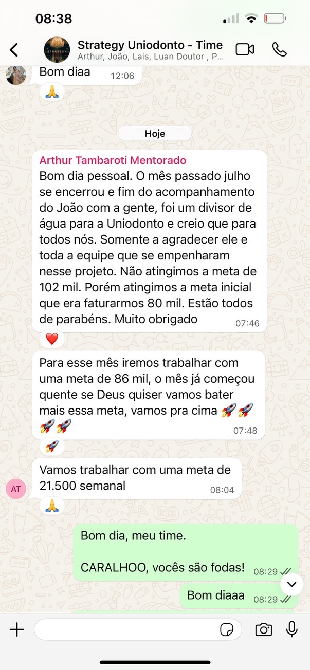 Mensagem de mentorado: meta inicial de 80 mil atingida no mês