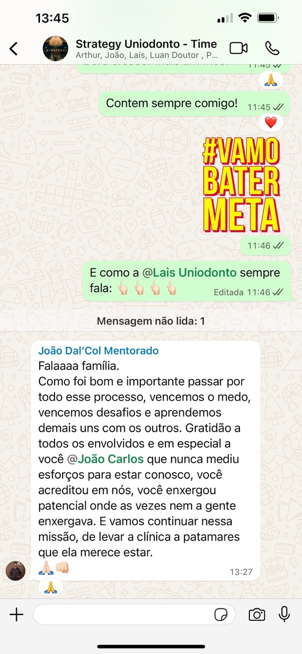 Mensagem de agradecimento de mentorado à equipe Seleto